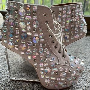 Jeffrey Campbell Havana Last Dina Jewel Ivory Suede Ankle Boots size 6.5
